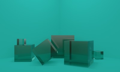 Abstract background with podium glass cube. Backdrop design for product promotion. 3d rendering