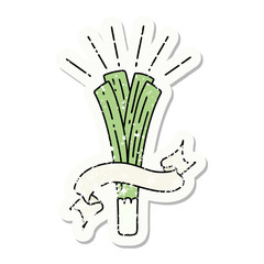 grunge sticker of tattoo style leek