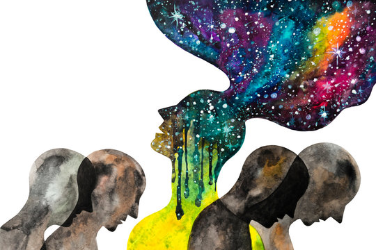 Due visioni del mondo opposti. Ottimismo e pessimismo. Questioni sociali. Disegno colorato. Concetto pecora nera.