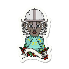 elf fighter character with natural twenty dice roll sticker