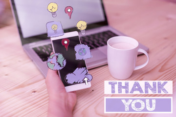 Text sign showing Thank You. Business photo text replaying on something good or greetings with...