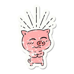 grunge sticker of tattoo style nervous pig character