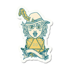 elf bard with natural twenty dice roll sticker