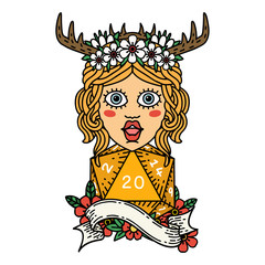 human druid with natural twenty dice roll illustration