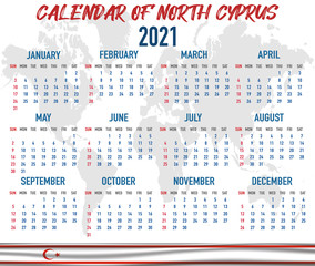 North Cyprus Calendar with flag. Month, day, week. Simply flat design. Vector illustration background for desktop, business, reminder, planner