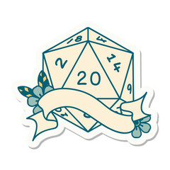 natural twenty D20 dice roll sticker