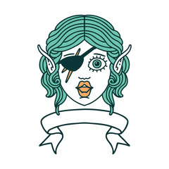 elf rogue character face with banner illustration