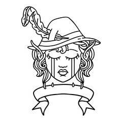 crying elf bard character face with banner illustration