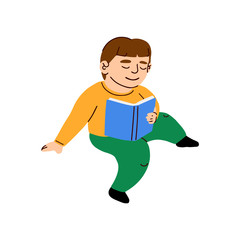 Vector colorful illustration of a little boy reads a book isolated on white background