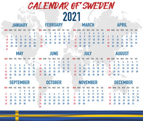 Sweden Calendar with flag. Month, day, week. Simply flat design. Vector illustration background for desktop, business, reminder, planner