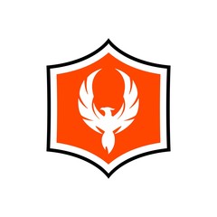 Bird and shield icon design isolated on white background. Phoenix logo design illustration. Falcon logo