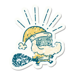 Fototapeta premium grunge sticker of tattoo style santa claus christmas character with sack