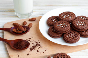 Delicious homemade chocolate biscuits with milk, cooking process