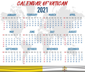 Vatican Calendar with flag. Month, day, week. Simply flat design. Vector illustration background for desktop, business, reminder, planner
