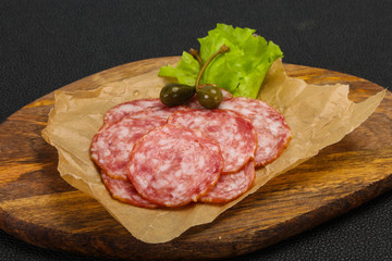 Spanish Salchichon sausage with salad