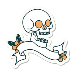 tattoo sticker with banner of a skull