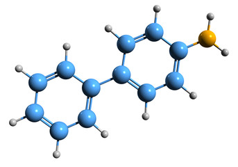 3D image of 4-Aminobiphenyl skeletal formula - molecular chemical structure of 4-APB isolated on white background

