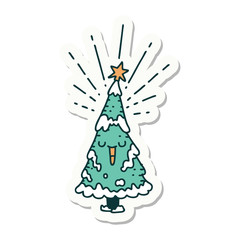 sticker of tattoo style happy christmas tree