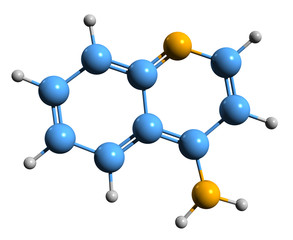 Obraz premium 3D image of 4-Aminoquinoline skeletal formula - molecular chemical structure of Quinolin-4-amine isolated on white background 