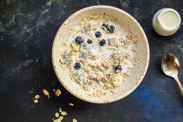 oatmeal, delicious and healthy breakfast, fresh fruits and berries (portion healthy food) menu concept. background. top view. copy space for text
keto or paleo diet