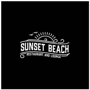 Sunset Island Lake Beach Sea Ocean Vintage Retro logo design 