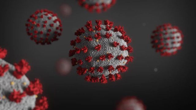 Realistic 3D Animation Of Aggressive Coronavirus Cell 2019-nCoV COVID-19 On Isolated Black Background