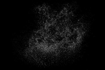 Distressed white grainy texture. Dust overlay textured. Grain noise particles. Snow effects pack. Rusted black background. Vector illustration, EPS 10.  