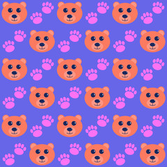 Bear and Foot Seamless Vector Pattern for Background and Set