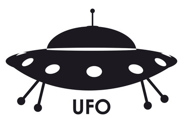 Silhouette of UFO spaceship. Unknown flying object. Isolated pattern on white background