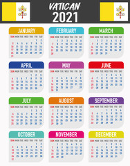 Vatican Calendar with flag. Month, day, week. Simply flat design. Vector illustration background for desktop, business, reminder, planner