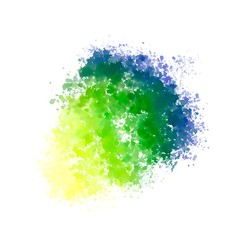 Isolated abstract spot blot gradient blue, green, yellow color white background. Hand drawn watercolor, gouache paint. Chalky texture. Design templates, postcards, text, social networks, websites
