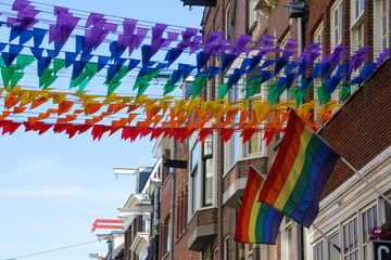 Lgtbi flags and garlands of all colors in Amsterdam