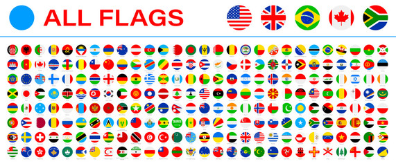 All World Flags - Vector Round Flat Icons. 2020 versions of flags