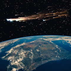 Earth and comet. The elements of this image furnished by NASA.