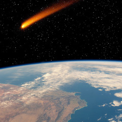 Comet over the earth. Meteor rain. The elements of this image furnished by NASA.