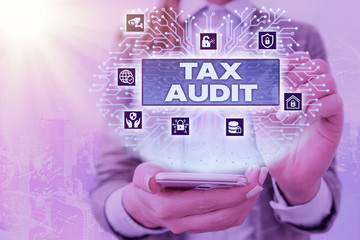 Conceptual hand writing showing Tax Audit. Concept meaning examination or verification of a...