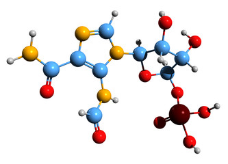 3D image of 5-Formamidoimidazole-4-carboxamide ribotide skeletal formula - molecular chemical structure of FAICAR isolated on white background
