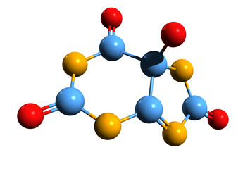 3D image of 5-Hydroxyisourate skeletal formula - molecular chemical structure of product of the oxidation of uric acid isolated on white background
