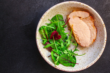 meat fried pork in roasting net (tasty and healthy meat grill food bbq) menu concept. background. top view. copy space for text
keto or paleo diet