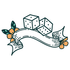tattoo with banner of lucky dice