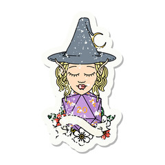 elf mage character with natural twenty dice roll grunge sticker