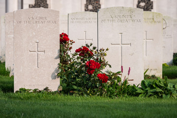 Tyne Cot, Belgium - Sep 2014: World War One British cemetery and gravestones