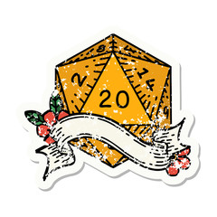 natural twenty D20 dice roll grunge sticker
