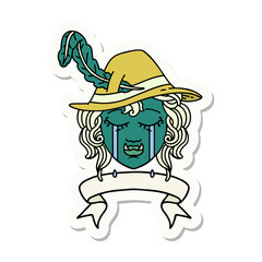 crying orc bard character with banner sticker