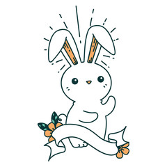 banner with tattoo style cute bunny