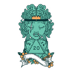 half orc barbarian with natural twenty dice roll illustration