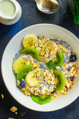 healthy food smoothie bowl, oatmeal, chia seeds and berries (breakfast dish or healthy snack) menu concept. background. top view. copy space for text
keto or paleo diet