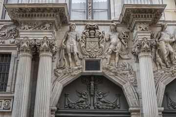Architectural fragments of Old French house in Toulouse at Rue de la Dalbade. Toulouse, Haute-Garonne, France.