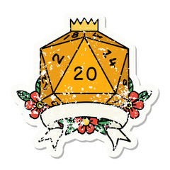 natural 20 critical hit D20 dice roll grunge sticker