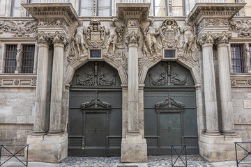 Architectural fragments of Old French house in Toulouse at Rue de la Dalbade. Toulouse, Haute-Garonne, France.
